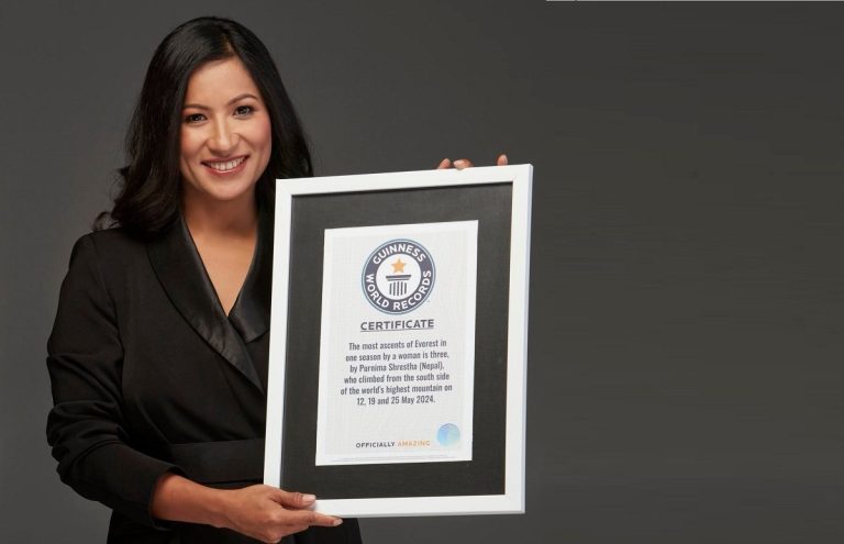 एकै सिजनमा ३ पटक सगरमाथा चढेकी श्रेष्ठलाई ‘गिनिज वर्ल्ड रेकर्ड’को सम्मान