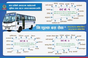 आज दसैँ टिकाको दिन काठमाडौं उपत्यकामा प्रहरीले तीन रुटमा निःशुल्क बस सेवा सञ्चालन गर्ने